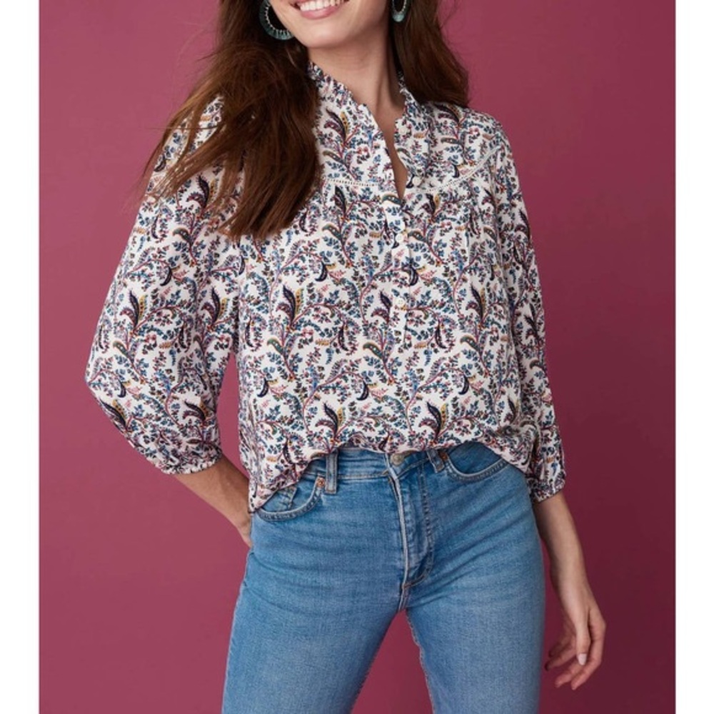 Boho Floral Paisley Blouse Medium Cottagecore Popover UNTUCKit Annika‎